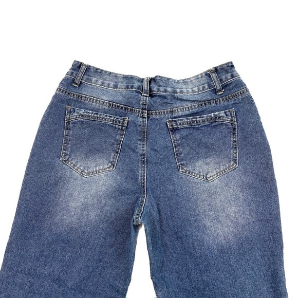 Shein Distressed Straight Leg Women's size LP Dark Wash Blue Denim Jeans - Picture 4 of 4